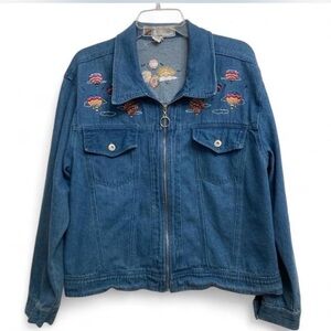 Vintage 90’s Embroidered Denim Jacket Hot Air Balloons Cottagecore Women’s Large